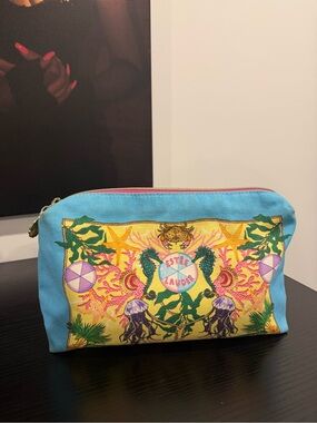 Estee Lauder Turquoise & Yellow Beach-Print Cosmetic Pouch